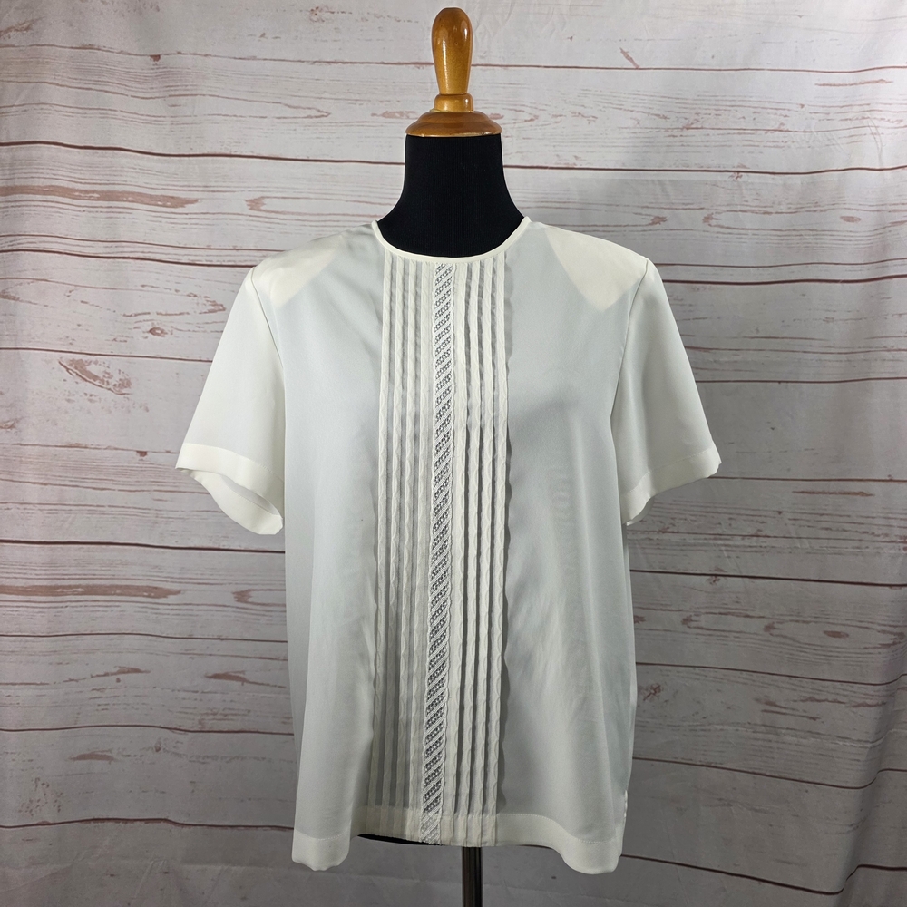 Talbots Petite Short Sleeve White Blouse Size 14P Vintage